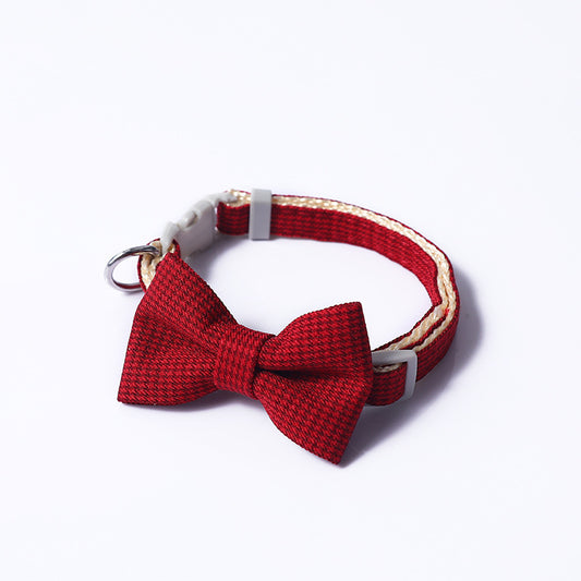 Houndstooth Design Bow Pet Collar