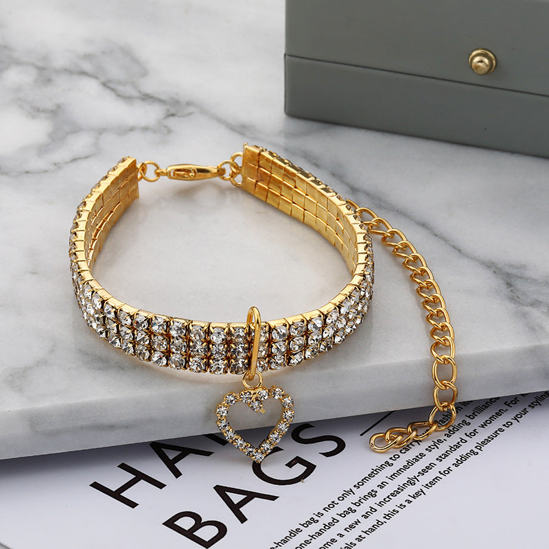 Three-Row Stretch Rhinestone Pet Collar for Cats & Dogs