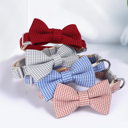 Houndstooth Design Bow Pet Collar