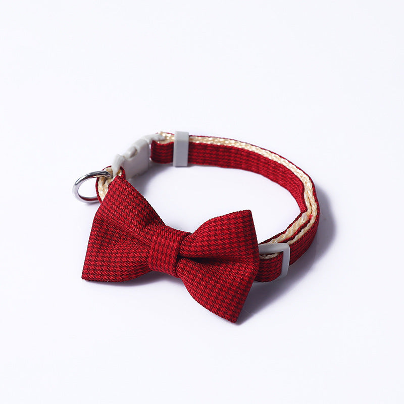 Houndstooth Design Bow Pet Collar