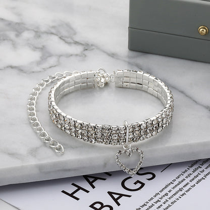 Three-Row Stretch Rhinestone Pet Collar for Cats & Dogs