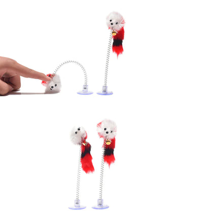 Colorful Suction Cup Spring Plush Cat Toy