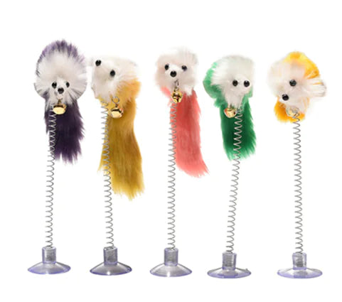 Colorful Suction Cup Spring Plush Cat Toy