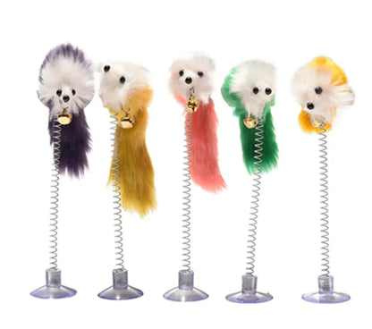 Colorful Suction Cup Spring Plush Cat Toy