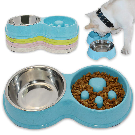 2 in 1 Slow Feed Dog Bowl – Blue