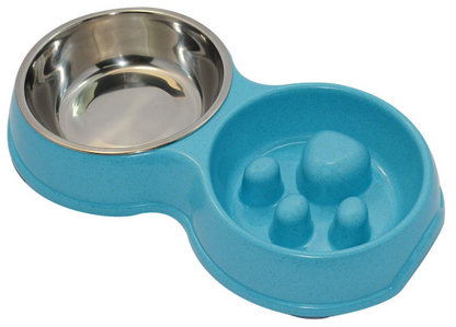 2 in 1 Slow Feed Dog Bowl – Blue