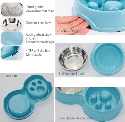 2 in 1 Slow Feed Dog Bowl – Blue