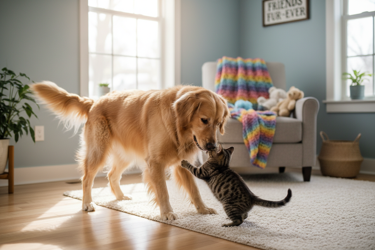 dog and cat playing image