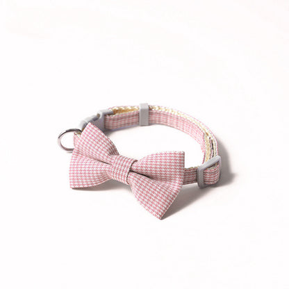 Houndstooth Design Bow Pet Collar