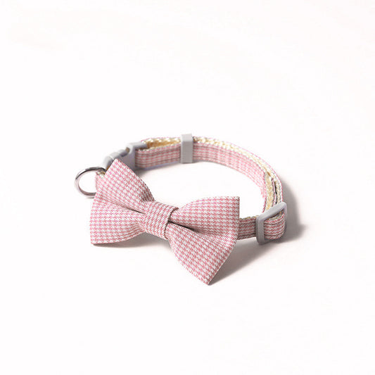 Houndstooth Design Bow Pet Collar