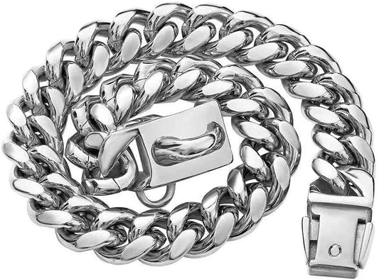 14mm Stainless Steel Pet Dog Collar with Cuban Chain