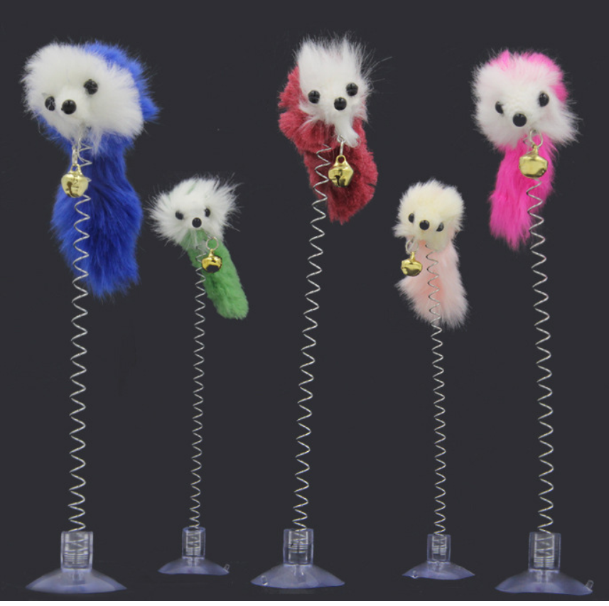 Colorful Suction Cup Spring Plush Cat Toy